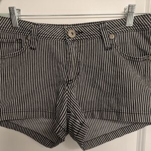 7 For All Mankind Black and White Jean Shorts with Pinstripe Pattern